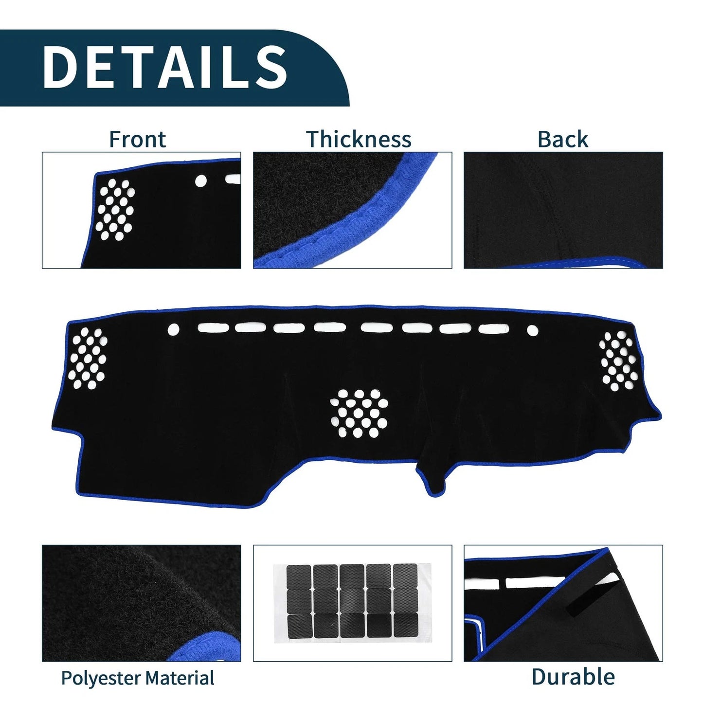 Dashboard Cover Mat for Toyota Prado 2017-2024 Black Blue 1 Set
