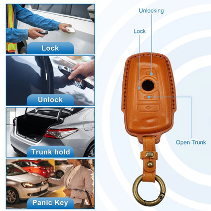 Car Remote Key Fob Case Cover 4 Button Protector Faux Leather for BMW