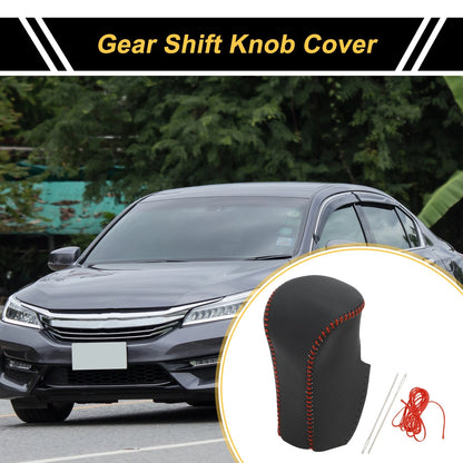Car Gear Shift Knob Cover for Honda Accord (2008-2012) Black Red Faux Leather
