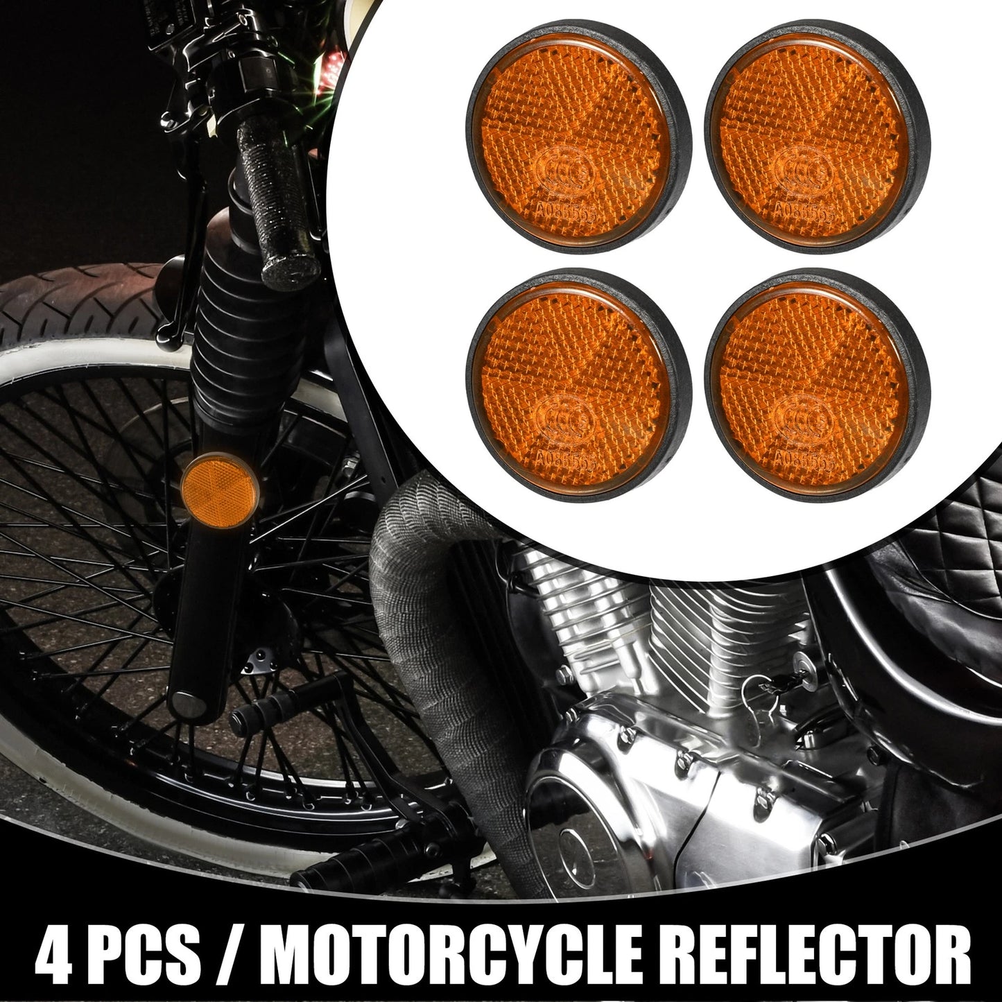 4pcs Reflector 1.73x0.31in Universal Round Motorcycle Bike Orange