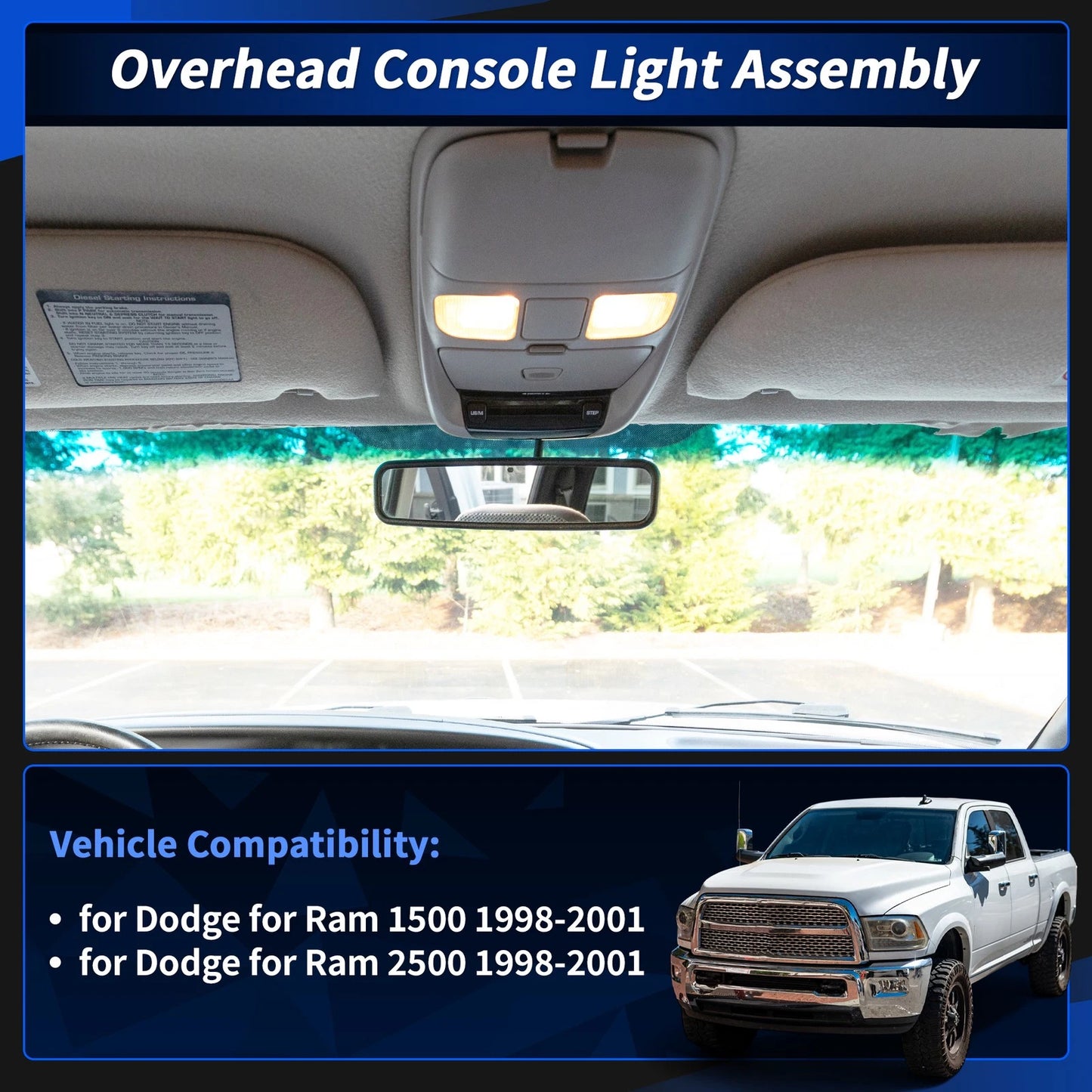 Dome Light Overhead Console Assembly for Dodge Ram 1500/2500 (1998-2001) Beige