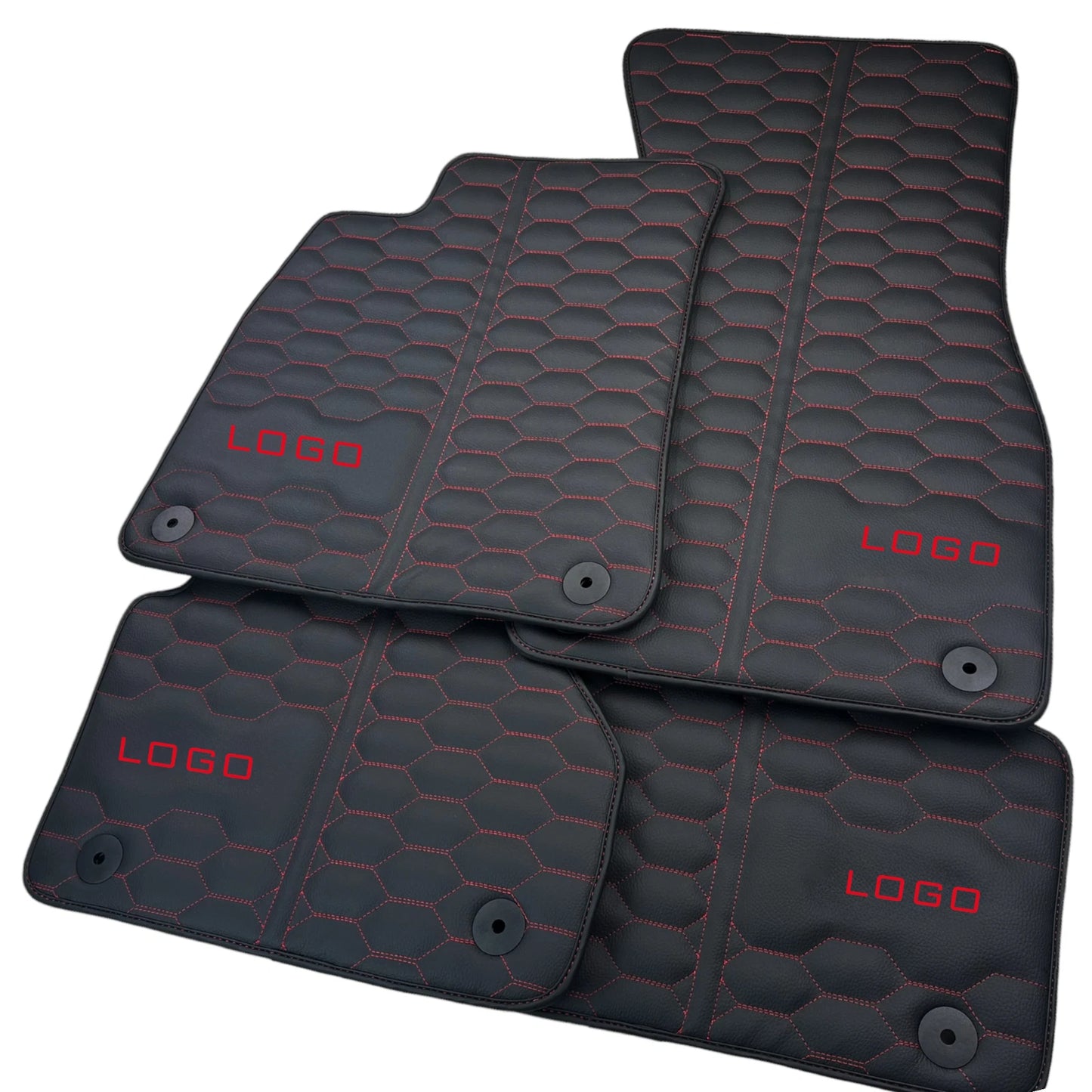 Leather Floor Mats for Audi RS6 C8 2019-2023 Red Stitching Custom Made