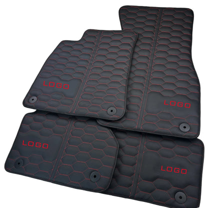 Leather Floor Mats for Audi RS6 C8 2019-2023 Red Stitching Custom Made