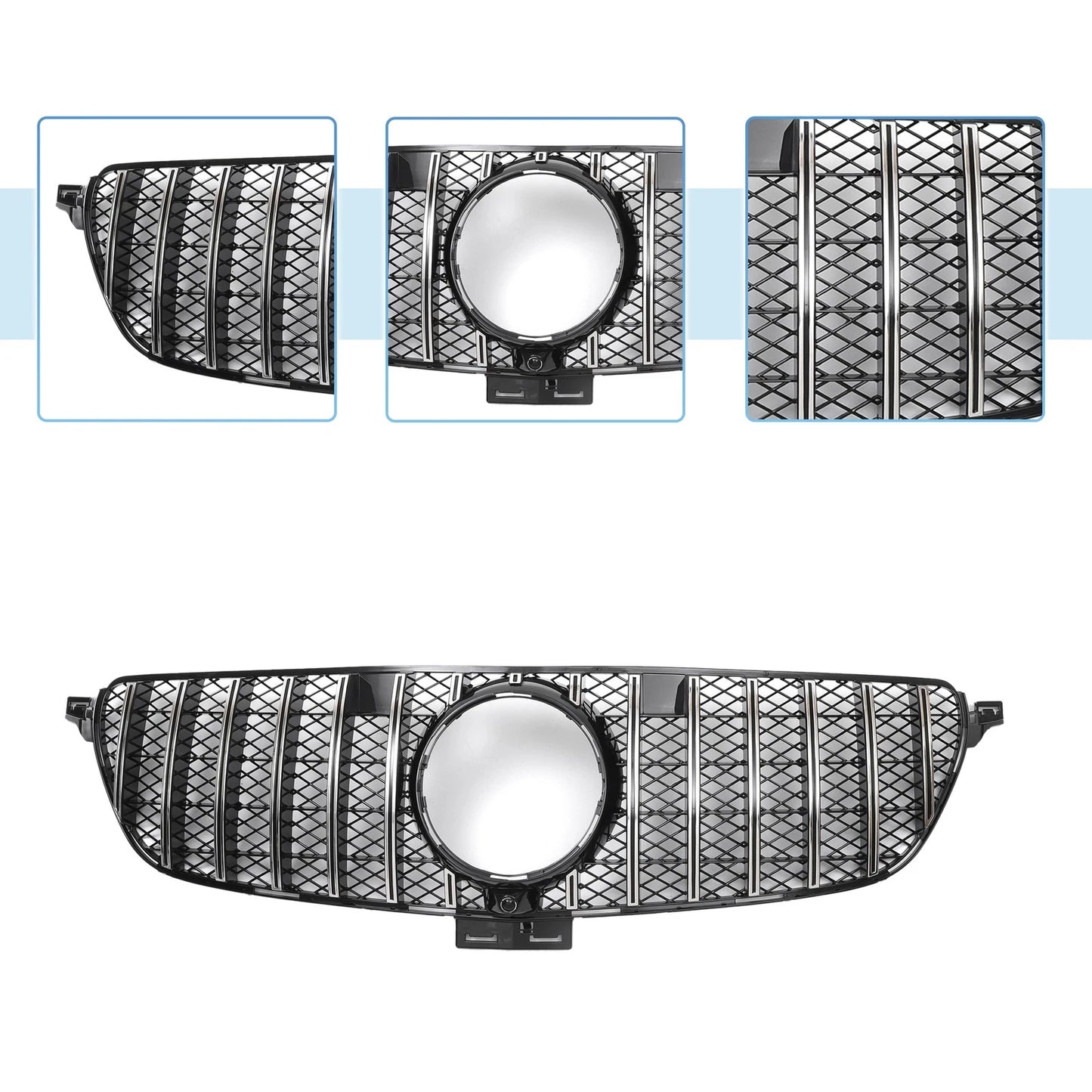 Front Upper Bumper Grille for Mercedes-Benz GLE450 2019 Chrome Silver
