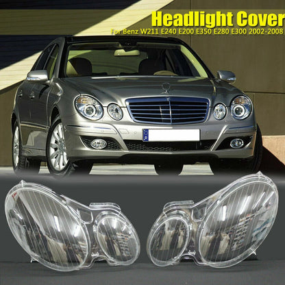 Headlight Lens Covers 2 x Left & Right for Benz W211 E350 E300 2002-2008