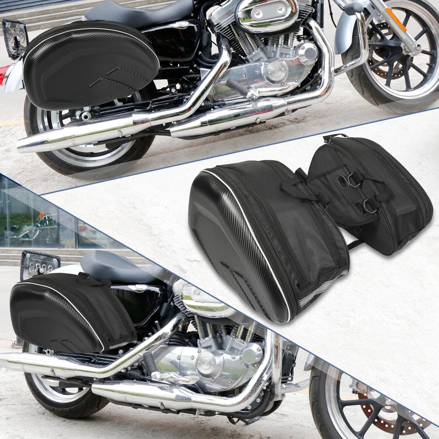 Pair Universal Motorcycle Saddlebag Luggage Bag 1680D Adjustable Buckles Black