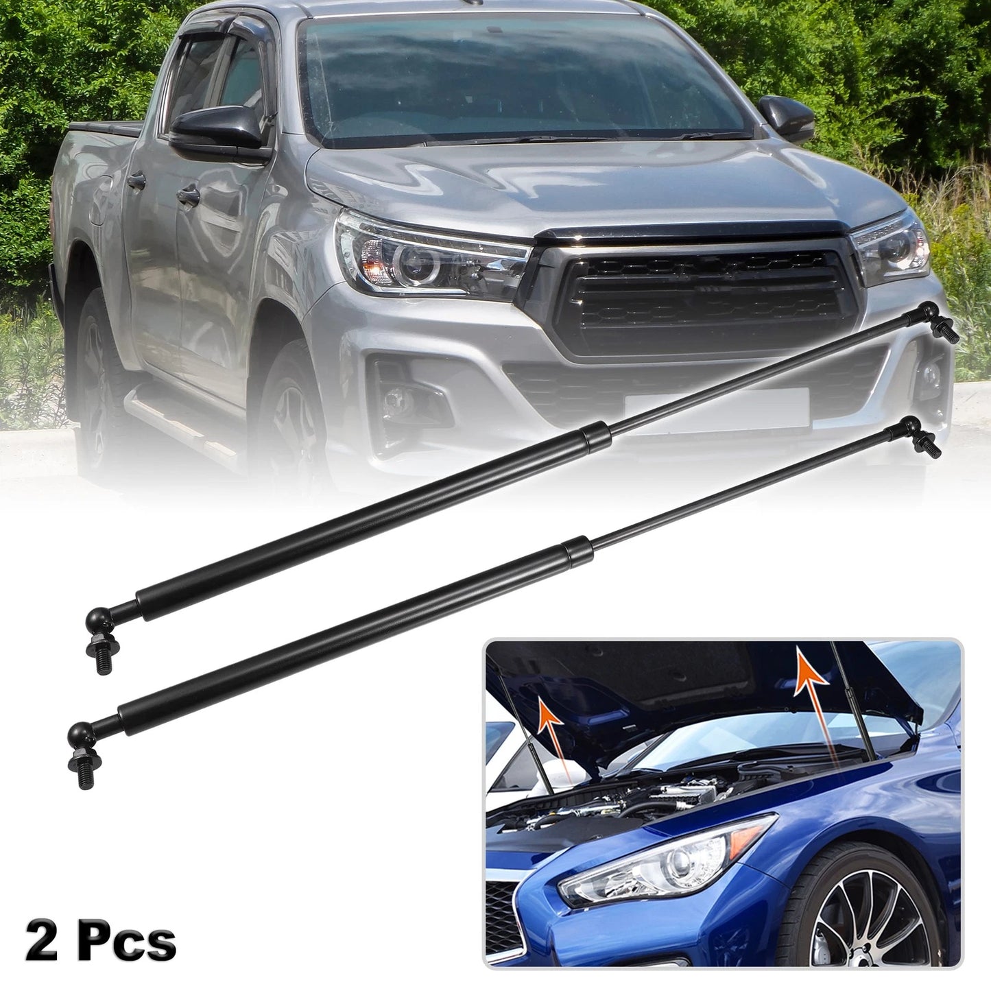 Front Hood Lift Supports for Toyota Hilux SR5 (2015-2019) Black