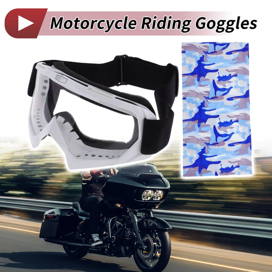 Motorcycle Riding Goggles with Transparent Lenses, White Frame Sunglasses