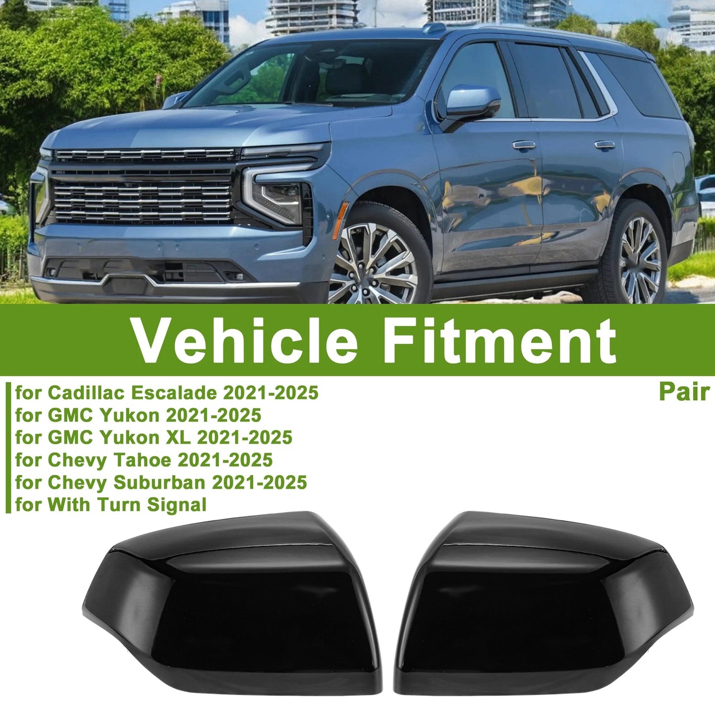 1 Pair Mirror Cover Cap Gloss Black for Cadillac Escalade (2021-2025)