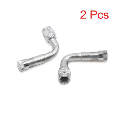 2 x Silver Tone 90 Degree Tire Valve Extension Adapter for Car/Motorcycle