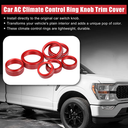 7 x Red AC Climate Control Knob Trim Covers for Ford F-150 (2021-2022)