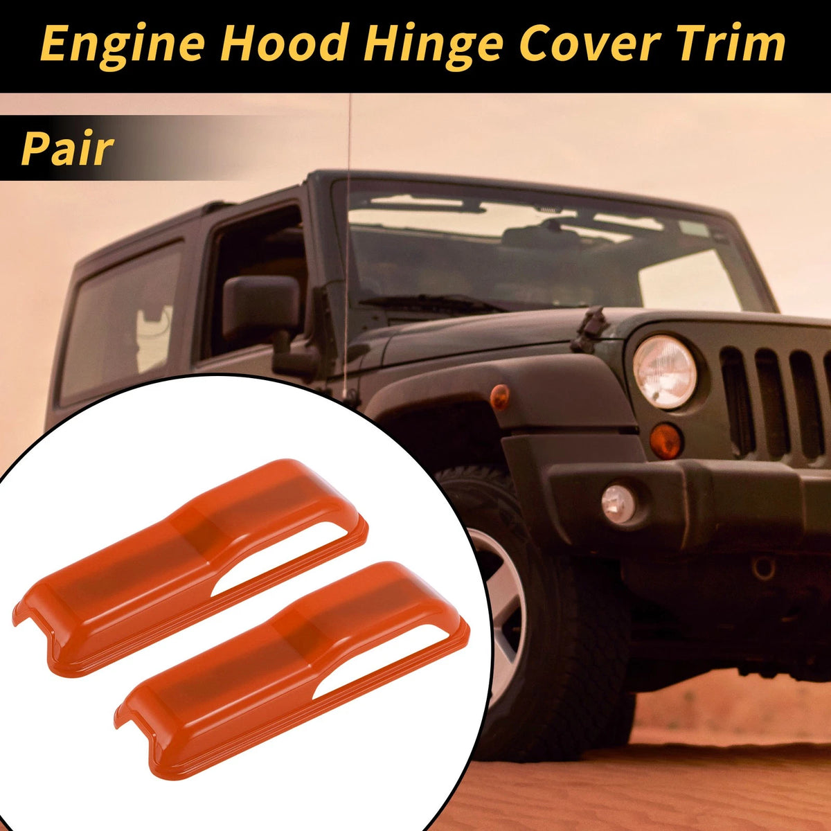 Engine Hood Hinge Cover for Jeep Wrangler JL JLU (2018-2023) - 1 Pair Orange