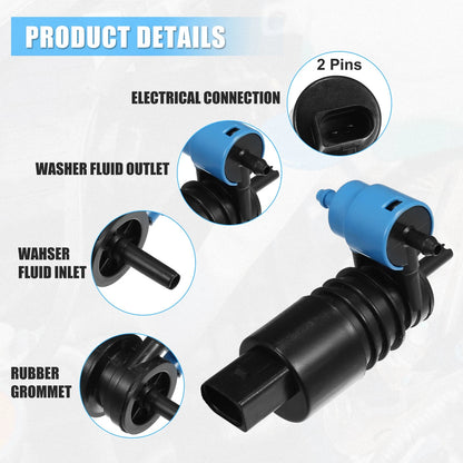 Windshield Washer Pump for Jeep Wrangler 2007-2019 (2 x Motors) Black