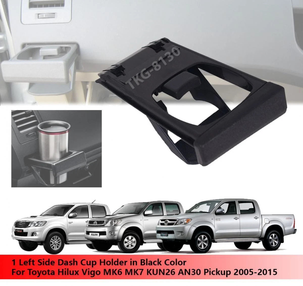 Left Black Dash Cup Holder for Toyota Hilux Vigo MK6 MK7 (2005-2015)