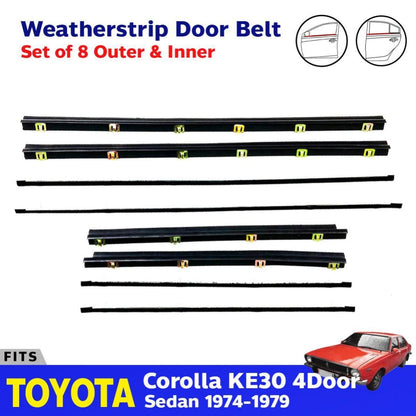 Weatherstrip Door Belt L+R Set 8 Fits Toyota Corolla KE30 TE31 SED 1974-79 AD12