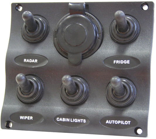 Switch Panel Wave Style 5 + Power Socket Marine Waterproof 20A Fuses