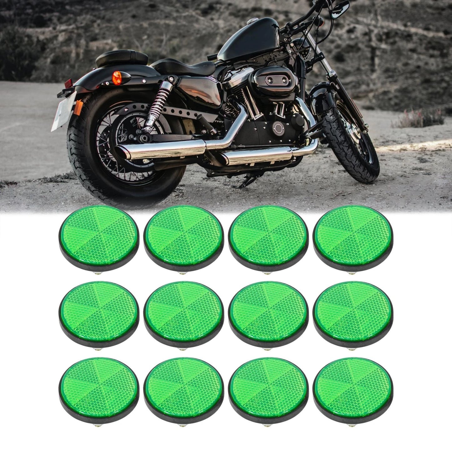 6 Pair / M6x1.0 / Green Universal Screw Mount Warning Reflector for Motorcycle