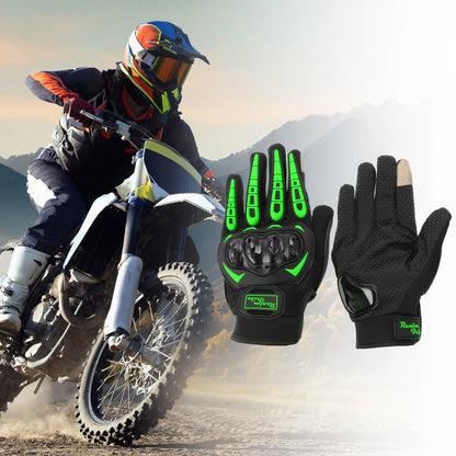 L Motorcycle Glove Breathable Full Finger Nylon Outdoor Gloves Green 1 Pair