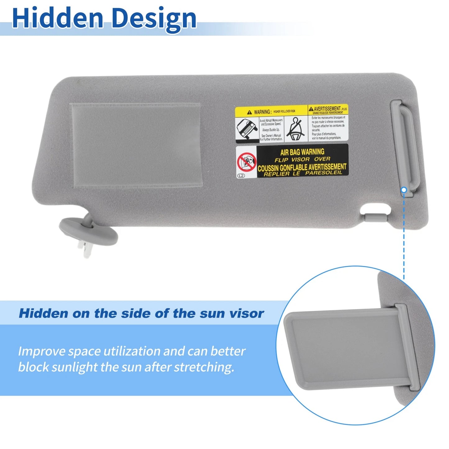 Left Sun Visor for Toyota Tacoma 2005-2015 Gray with Vanity Mirror & Light