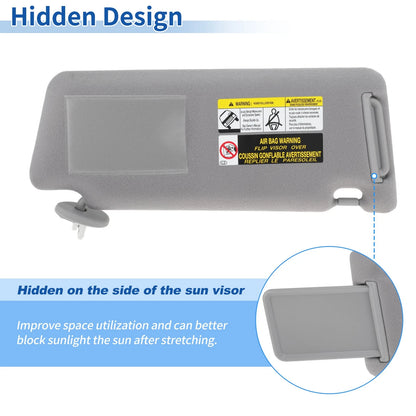 Left Sun Visor for Toyota Tacoma 2005-2015 Gray with Vanity Mirror & Light