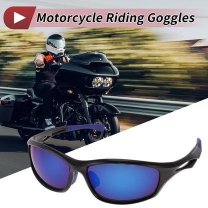 Motorcycle Riding Goggles Blue Lens Black Frame PC Cycling Sunglasses