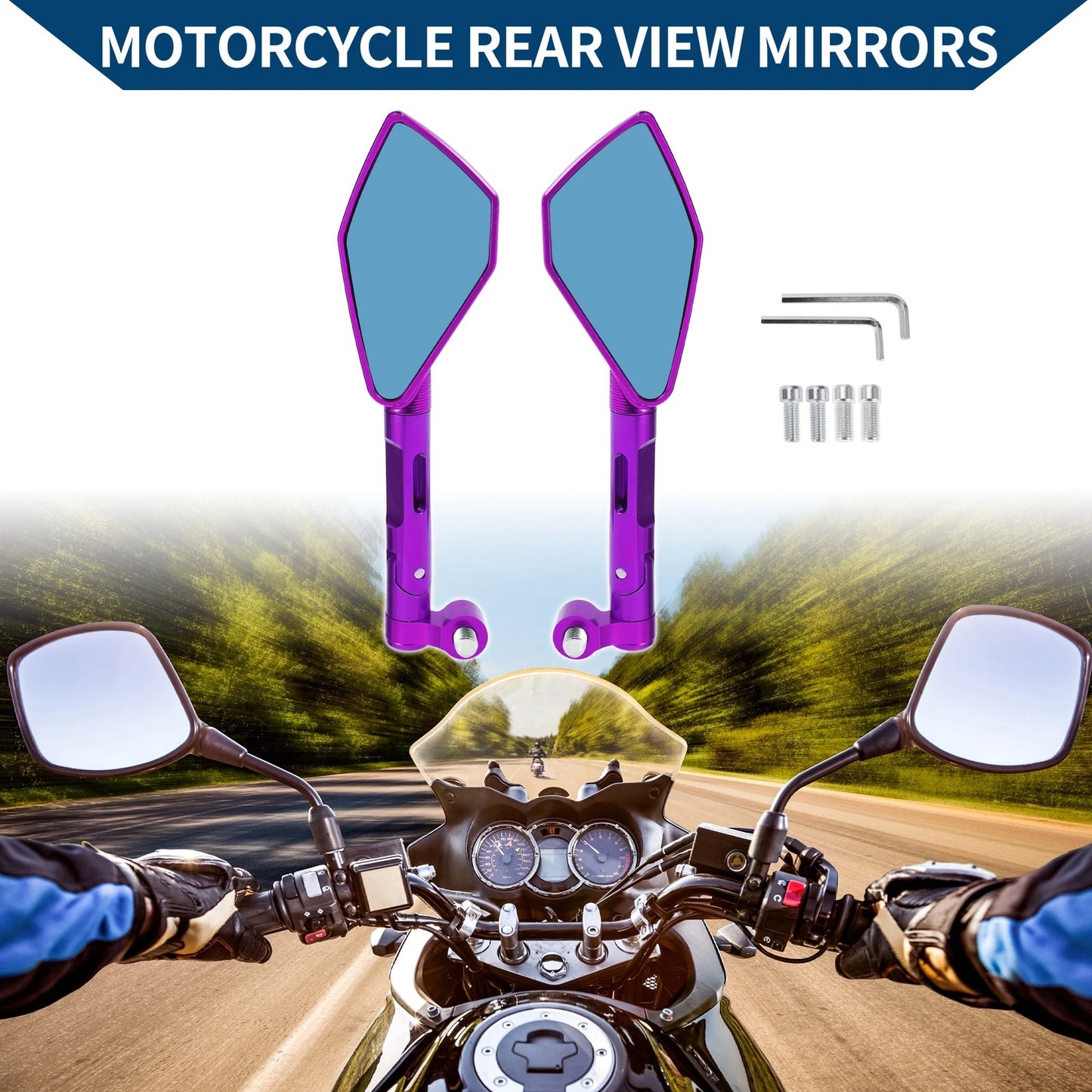 M8/M10 Rear View Mirrors Side Rearview Mirror Purple Aluminum Alloy for Motorcycle