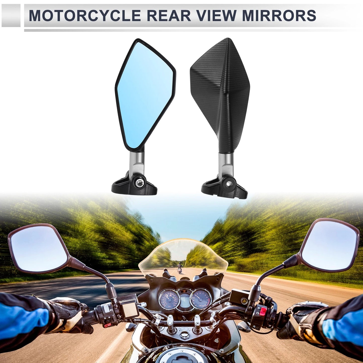 Mirrors / Rear View / Handlebar for M6 Motorcycle Black Silver Tone Aluminum