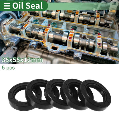 Oil Seal 35x55x12mm Seal Ring Rotary Shaft Seal NBR Rubber Black 5 Pcs
