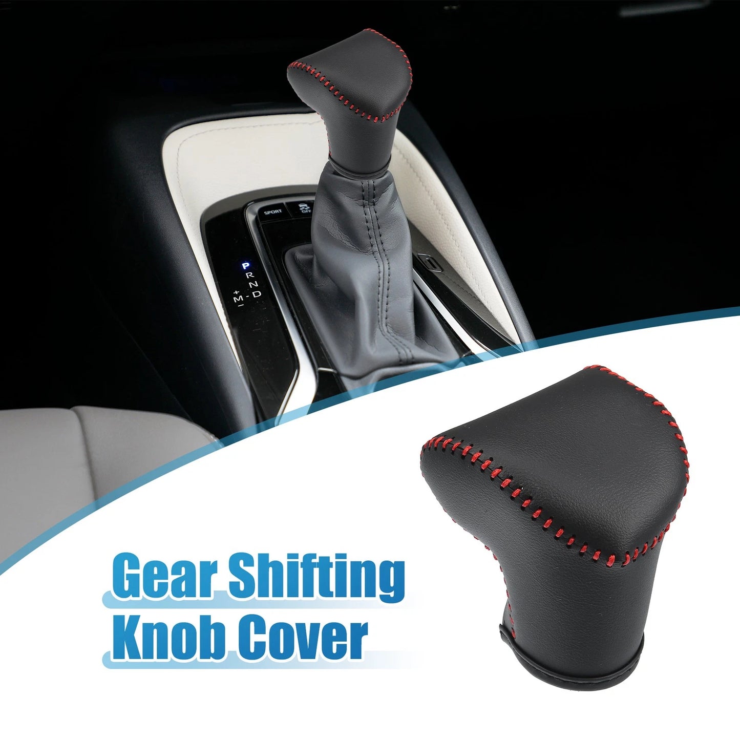 Kia Soul Gear Shifting Knob Cover 2020-2023 Black Faux Leather Red Line