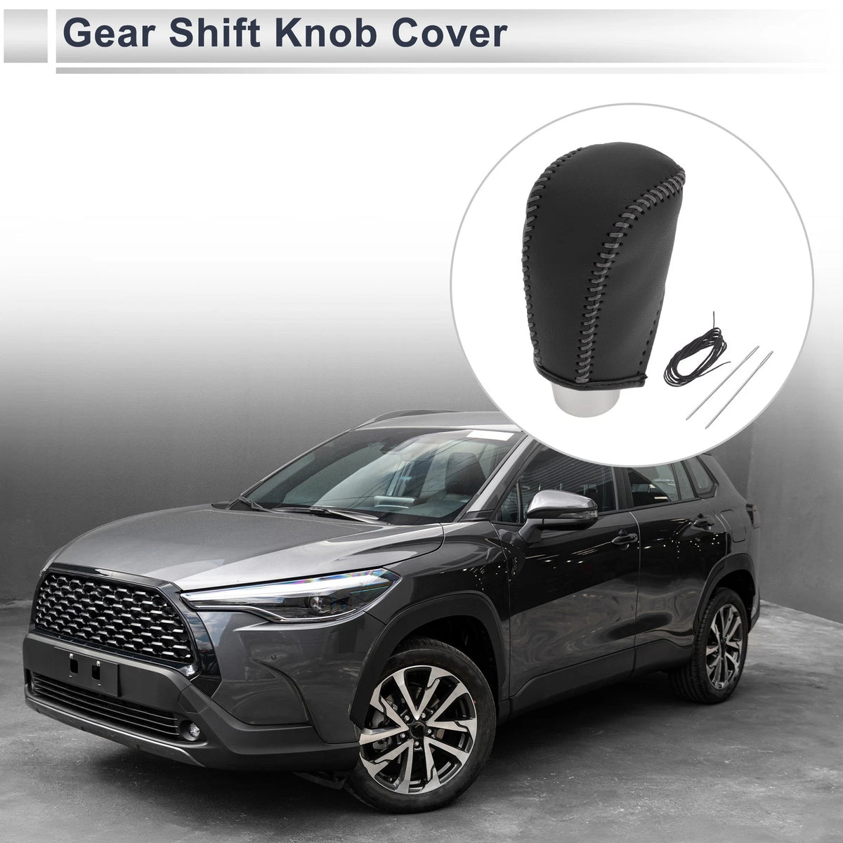 Black Grey Faux Leather Gear Shift Knob Cover for Toyota Corolla (2009-2013)