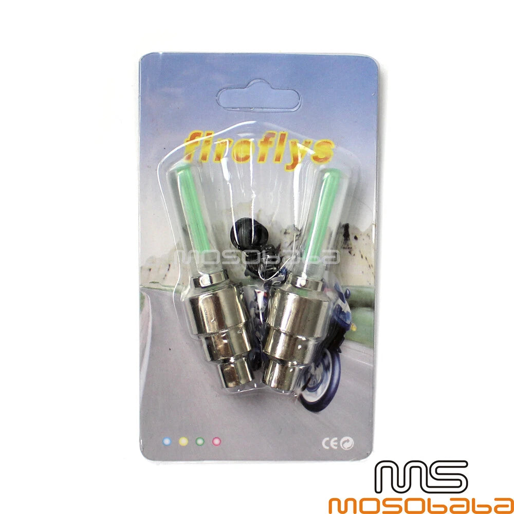 Green LED Flash Neon Lamp Wheel Tire Rim Valve Caps for Motorcycle