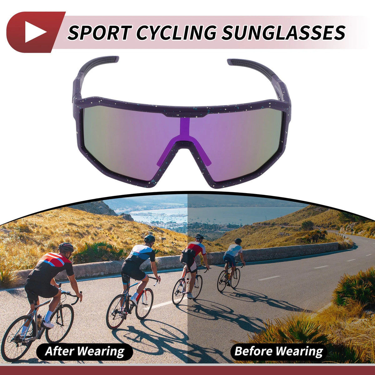 Goggles for Motorcycle Riding Purple Lens Purple with Green Yellow Spots Frame