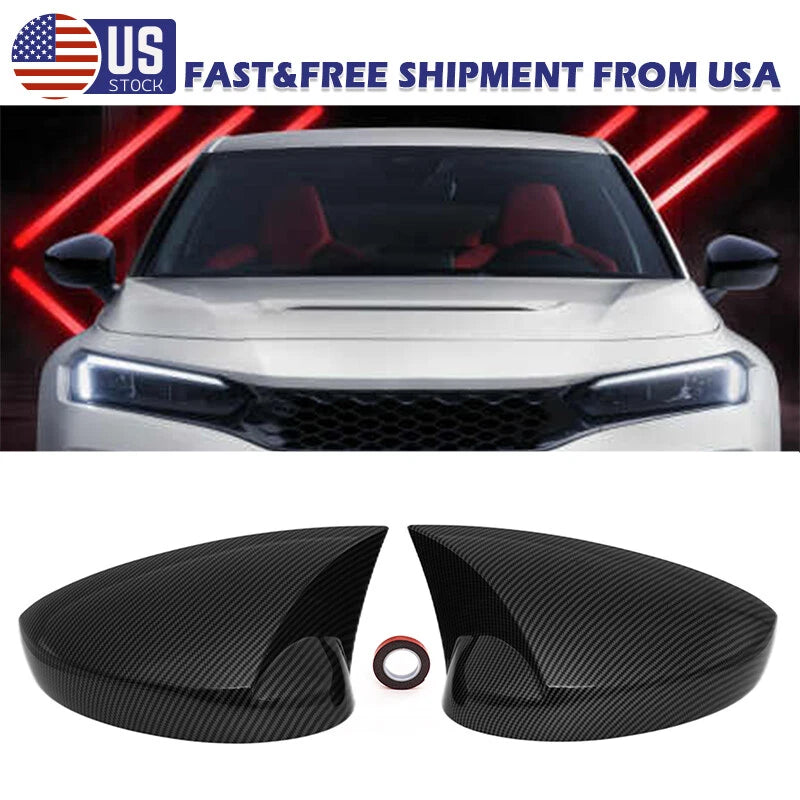 OX Horn Carbon Black Rear View Mirror Cover Caps for Honda Civic (2022-2023)