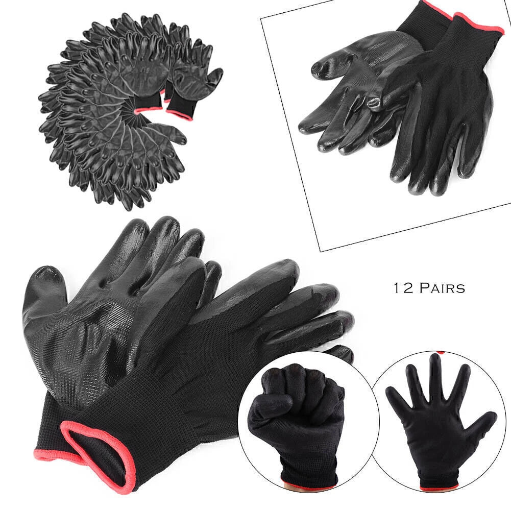 12 Pairs Nylon PU Safety Coating Working Gloves for Builders Grip Palm Protective