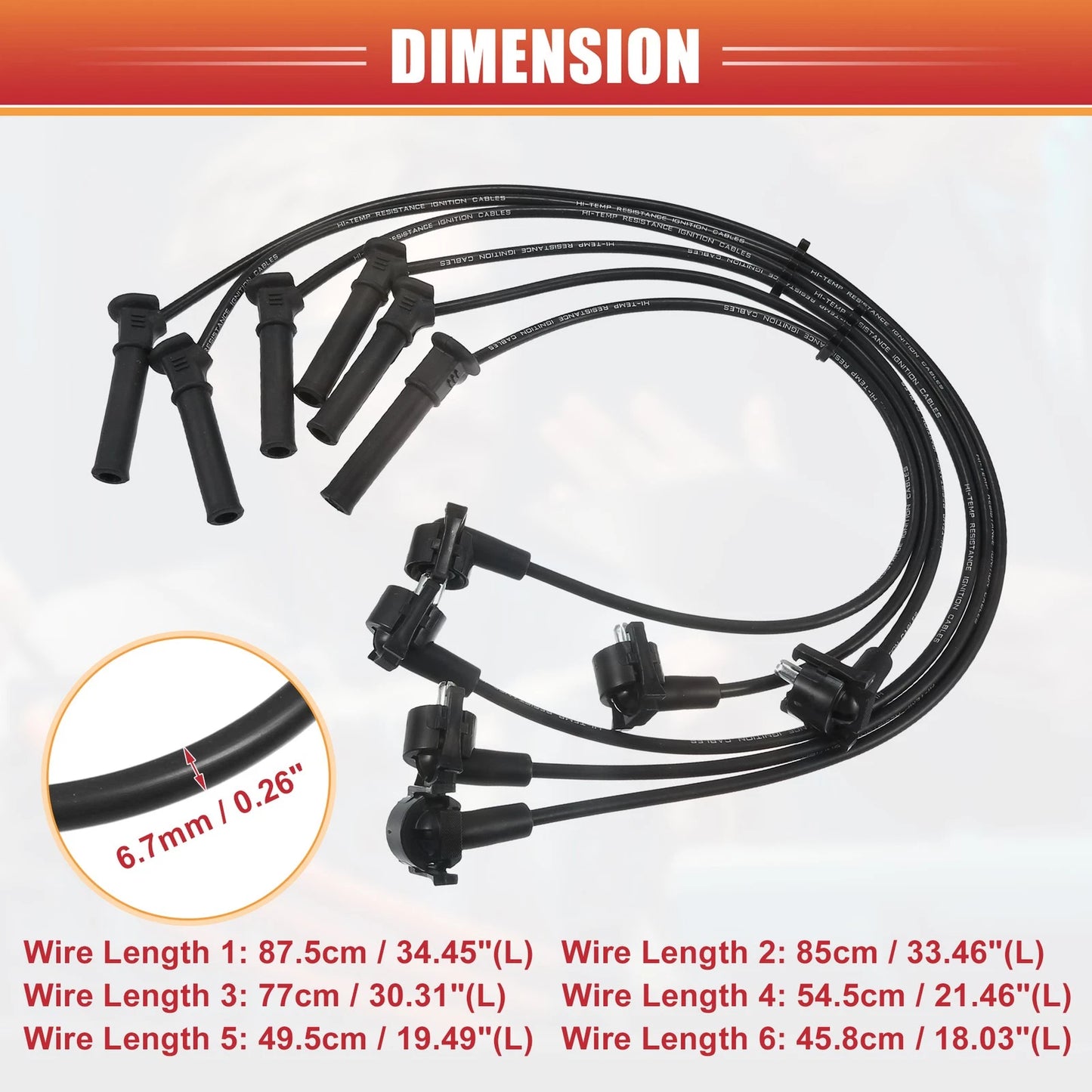 6pcs Spark Plug Wire Ignition Coil Cable for Ford Mustang (2005-2014)