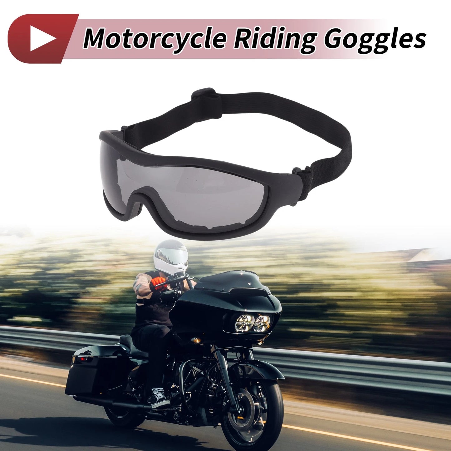 Motorcycle Riding Goggles Gray Lens Black Frame PC PU Cycling Sunglasses