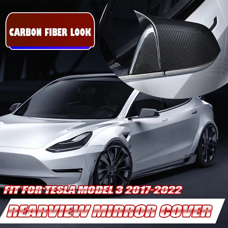 Carbon Fiber Look Side Mirror Covers for Tesla Model 3 (2017-2023)