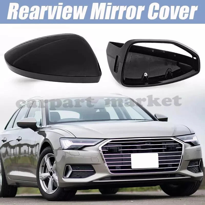 Rear Mirror Cover Case Shell 2 x for Audi A6 A7 A8 (2019-2021) Black