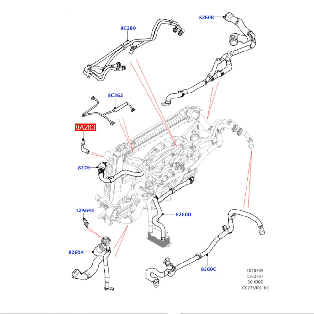 Radiator Coolant Hose Pipe for Land Rover Jaguar XE XF (2015-2023)