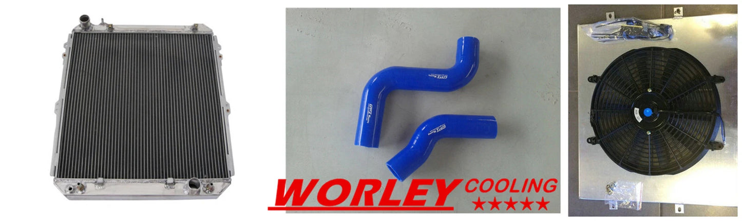 Aluminum Radiator + Shroud + Blue Hose for Hilux Surf KZN130 1KZ-TE (1993-1995)