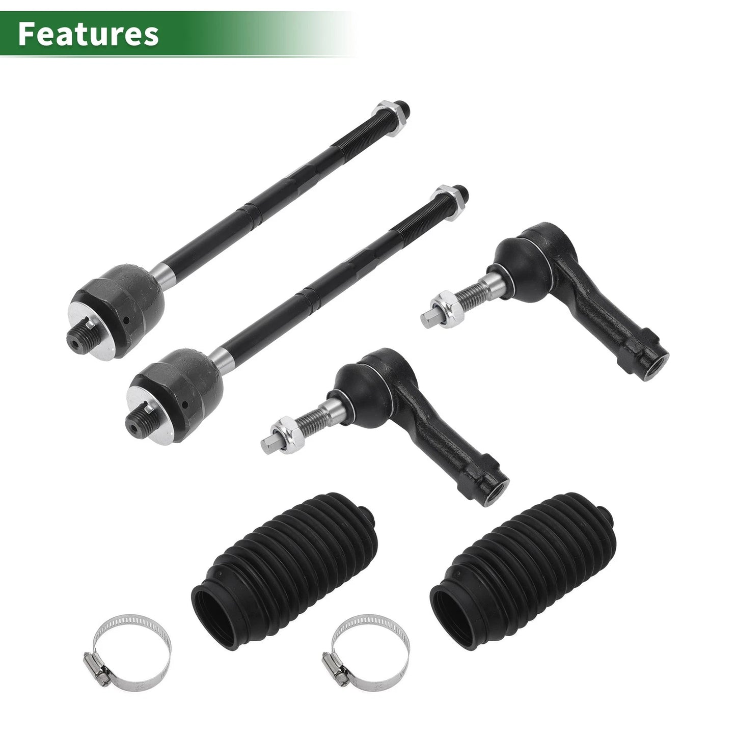 6 Pcs Front Suspension Kit Tie Rod Ends & Boots for Ford F-150 (2004-2023)