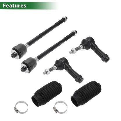 6 Pcs Front Suspension Kit Tie Rod Ends & Boots for Ford F-150 (2004-2023)