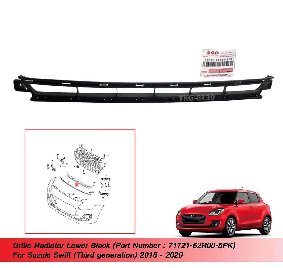 Grille Radiator Lower Black for Suzuki Swift (2018-2020)