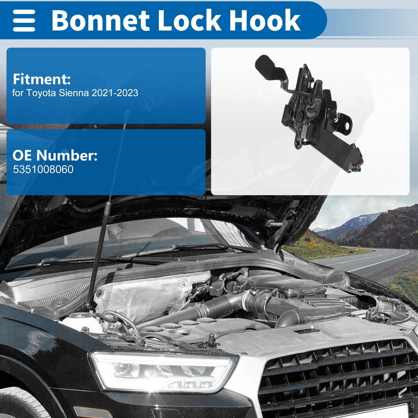 Bonnet Latch Assembly for Toyota Sienna (2021-2023) - 1 x Quality Replacement