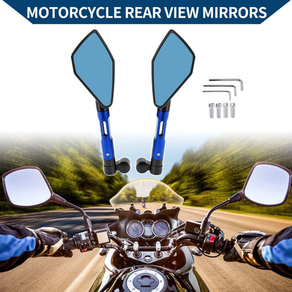 Rear View Mirror for Motorcycle Side Rearview Mirror Black Blue 1 Set
