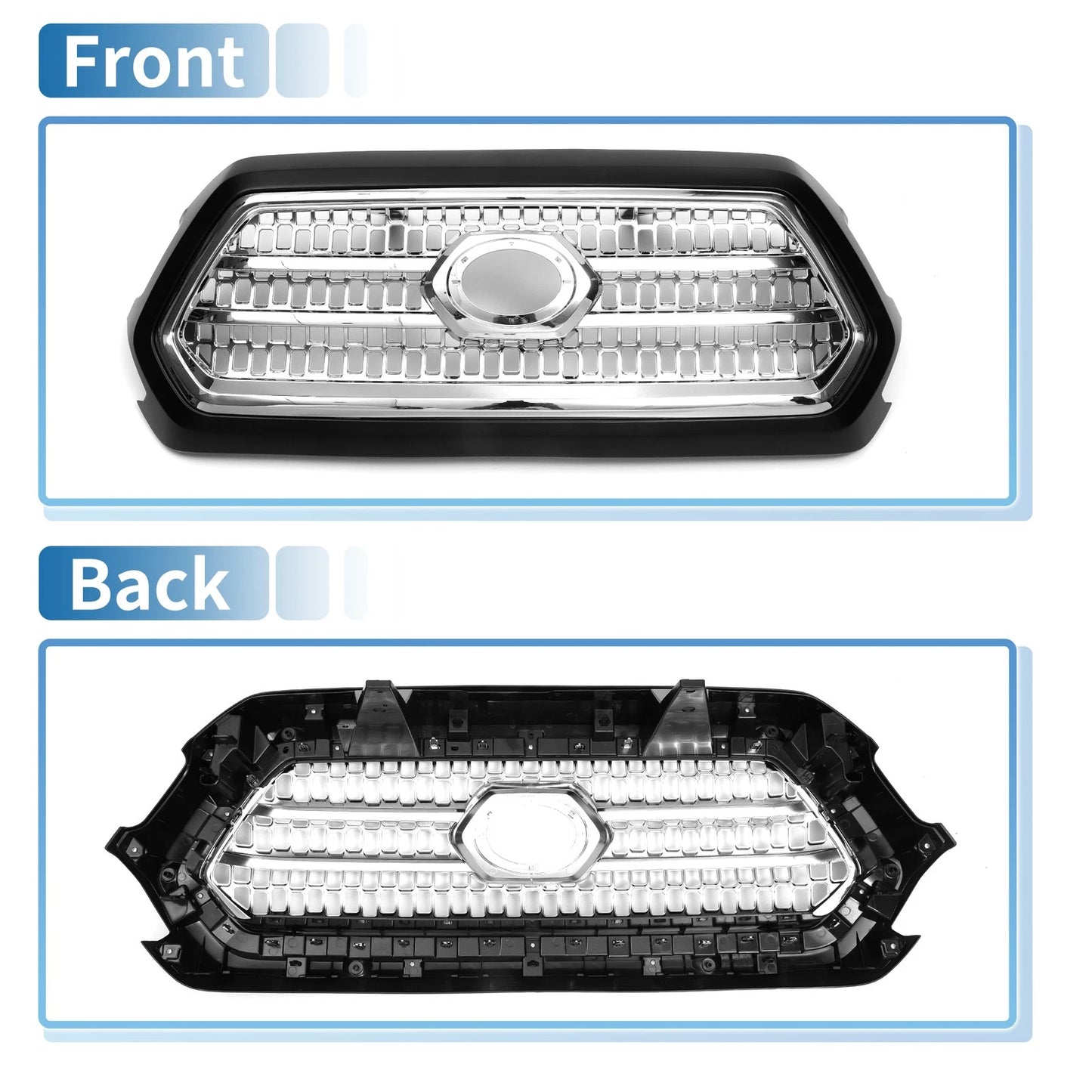 Hood Bumper Grille for Toyota Tacoma (2016-2020) Chrome Silver Black