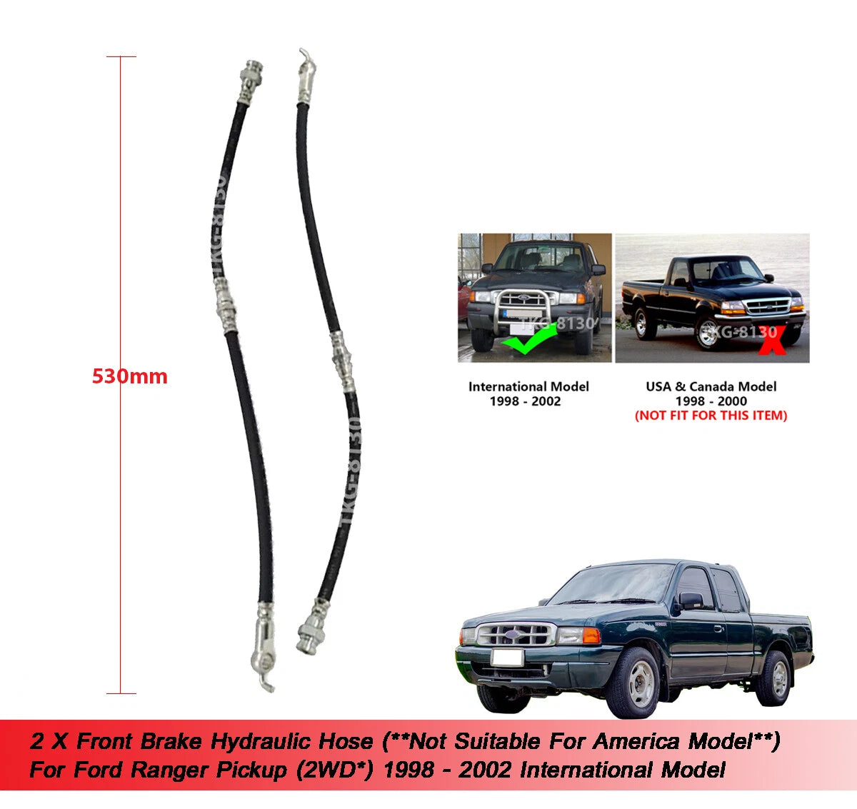Front Brake Hydraulic Hose for Ford Ranger 2WD (1998-2002)