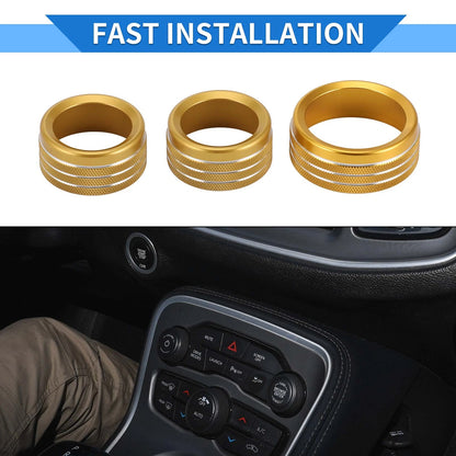 AC Media Tune Switch Knob Cover Ring for Dodge Challenger (2015-2019) - 3 x Gold Tone