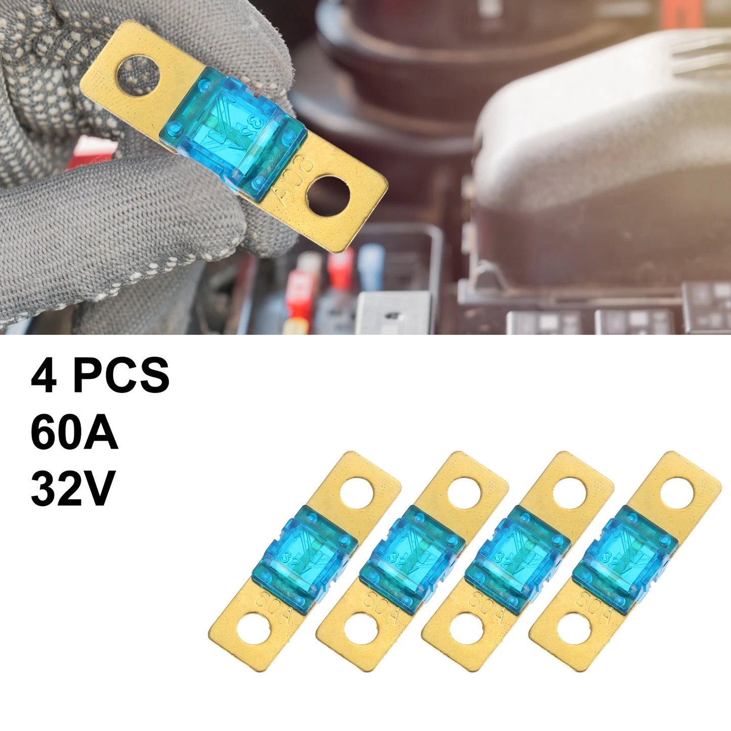 4 x 60A 32V Bolt-on AMI Fuse for Automotive Marine Audio Video System Blue