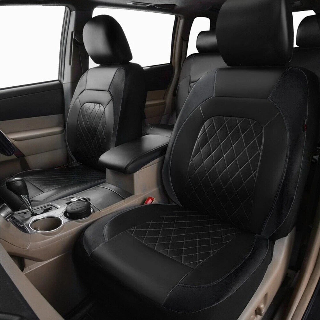 Full Set PU Leather Front Seat Covers for Car - Black